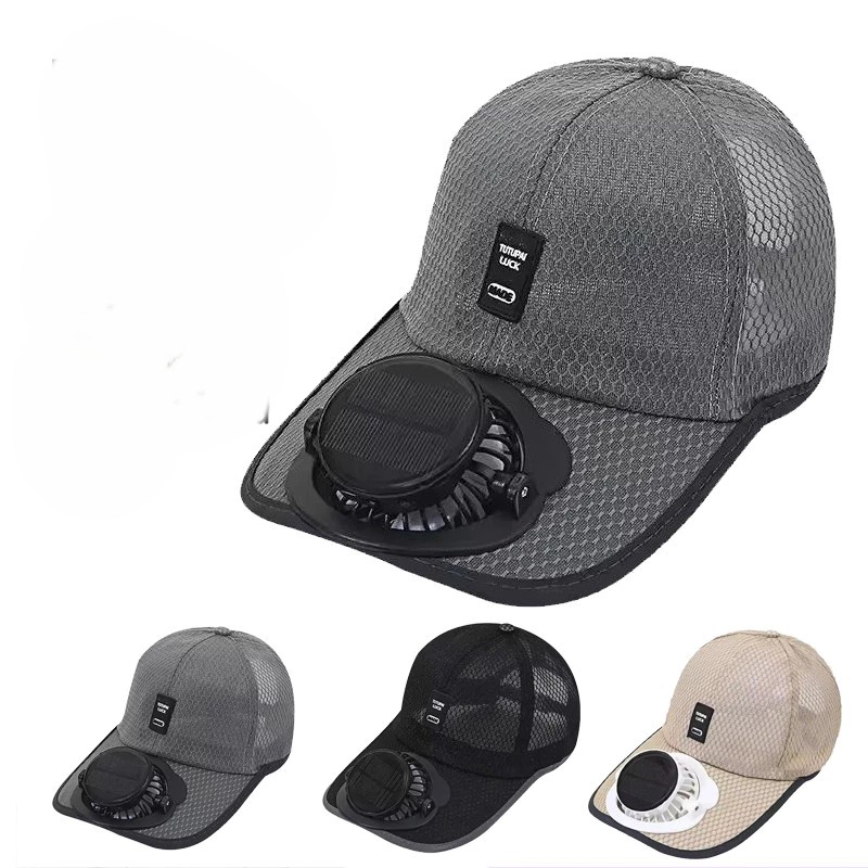 Solar Charging Fan Hat Baseball Cap UV Protection Wide Brim Mesh Cap USB Outdoor Sun Cap