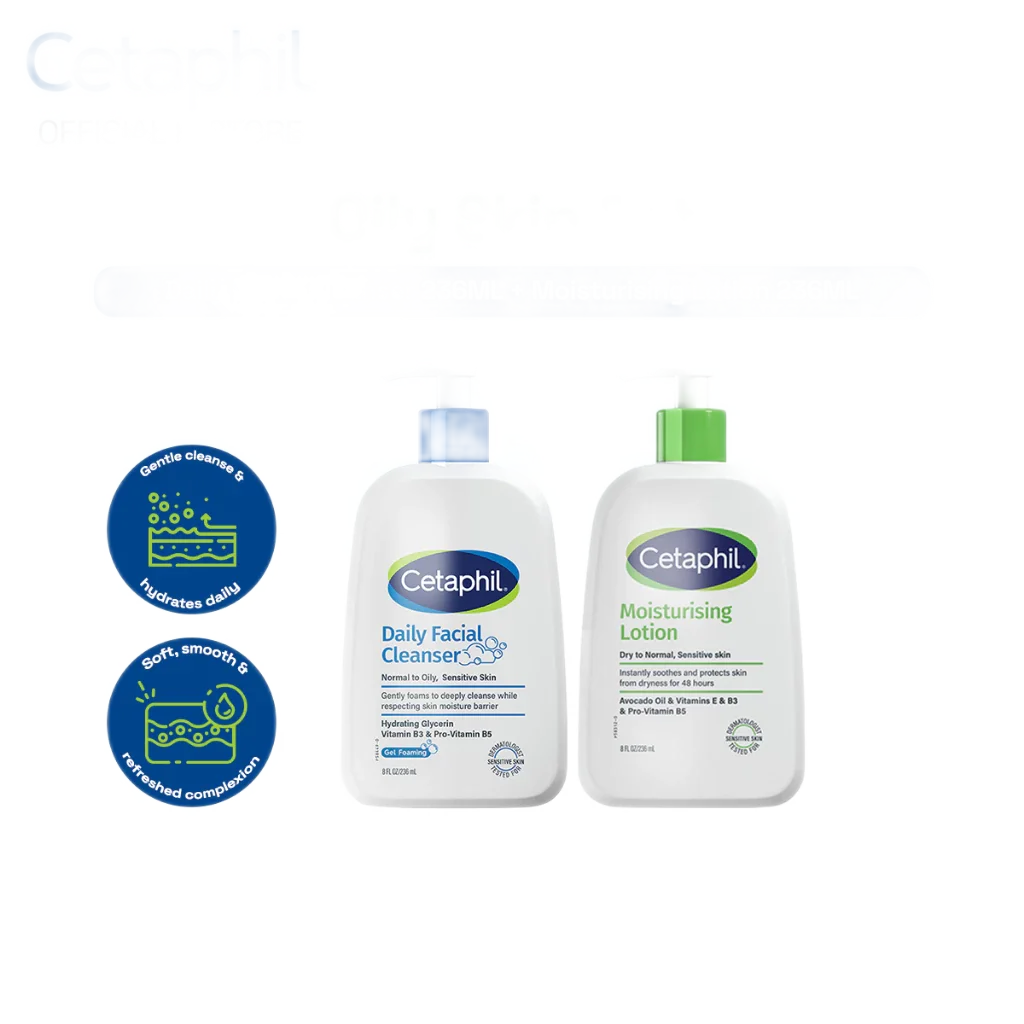 Cetaphil Oily Skin Set ( Daily Facial Cleanser 236ML + Moisturising Lotion 236ML)