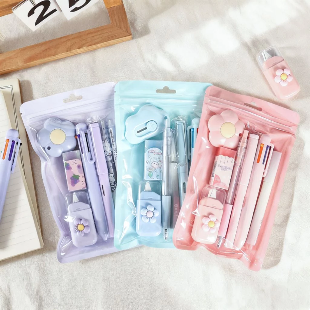 7pcs Ballpoint Pen Set Stationery Presen Pencil Eraser Correction Tape School Office Gift Students