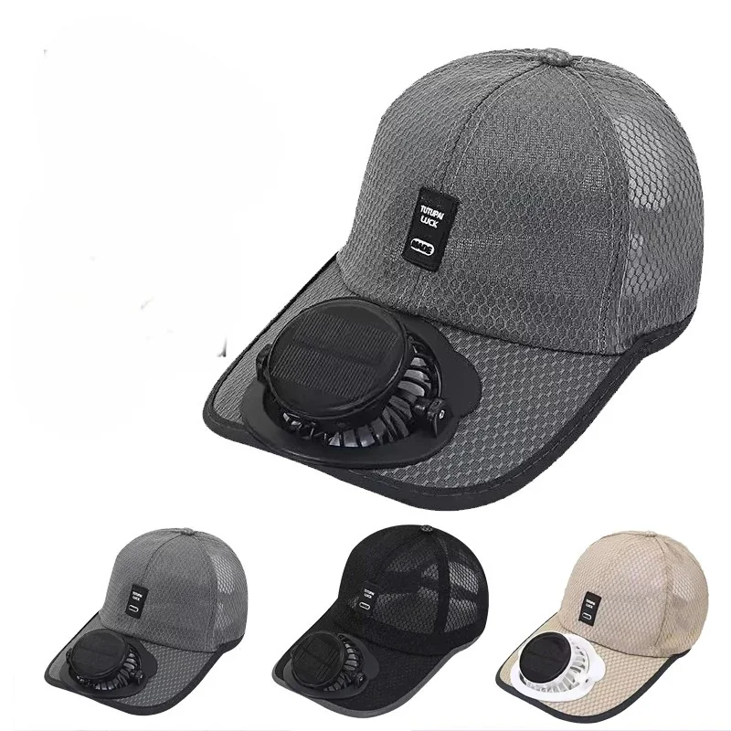 Solar Charging Fan Hat Baseball Cap UV Protection Wide Brim Mesh Cap USB Outdoor Sun Cap