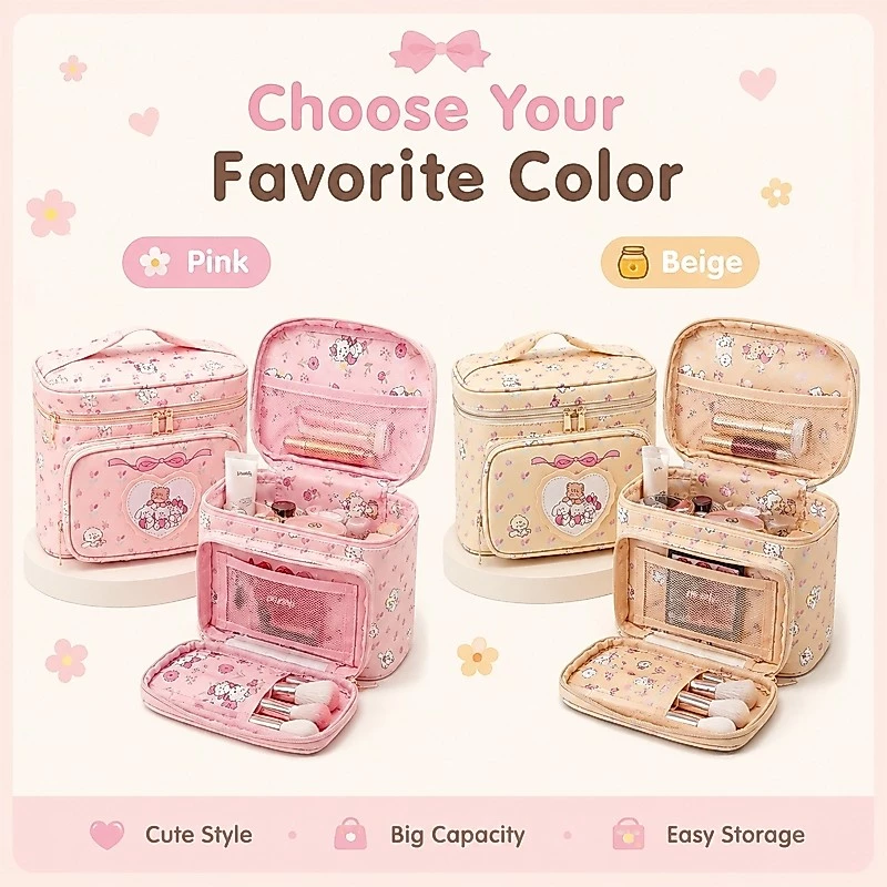 Cosmetic Bag Portable Makeup Organizer Bag Travel Pouch Waterproof Storage Case Cute Cartoon