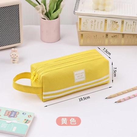 Large Double Layer Pencil Case Double Zip Canvas Pen Holder Bag