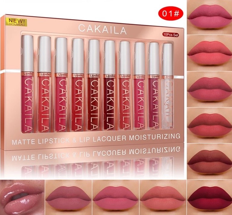 10Pcs Matte Liquid Lipstick + Transparent Clear Lip Oil Makeup Set Waterproof Long-Lasting Nude Velvet Gloss